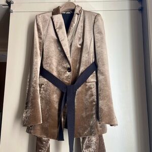 Brunello Cucinelli Tan Velvet  Blazer and Pants with Tailored Sophistication